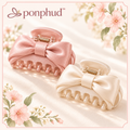 ponphud™ Dove Satin Mini Claw Clips for Women, Fabric-Wrapped Small Hair Claws, Soft Bow-Detail Hair Clips for Fine Hair, Set of 2