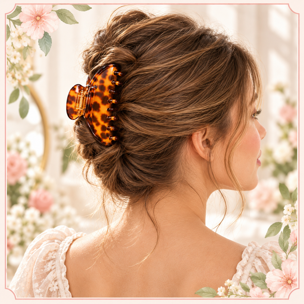 ponphud™ Solene Sculpted Arc Acetate Claw Clip for Women, Large Tortoise Shell Hair Clip, French Twist and Everyday Updo Barrette