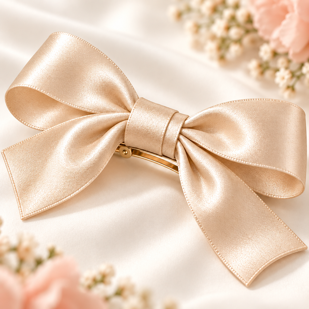 ponphud™ Clara Satin Bow Hair Barrette for Women, Soft Ribbon Bow Clip, French Barrette for Half-Up Hairstyles and Special Occasions