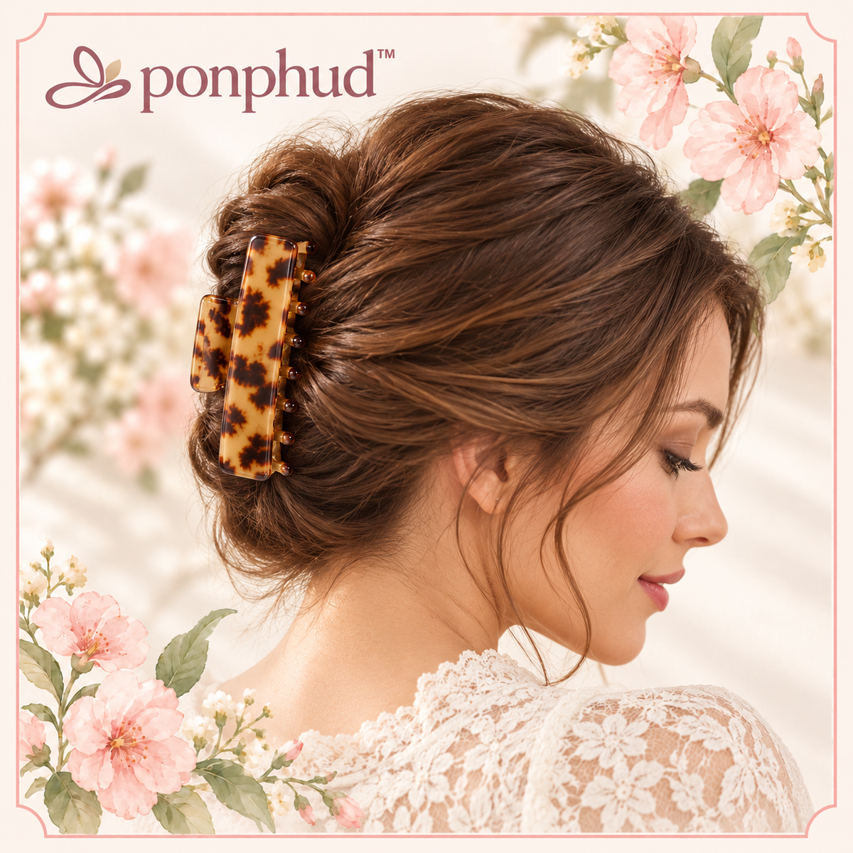 ponphud™ Luna Flat Claw Clip for Women, Low-Profile Acetate Hair Clip, Comfortable Car-Friendly Hair Claw for Long Hair and Everyday Updos