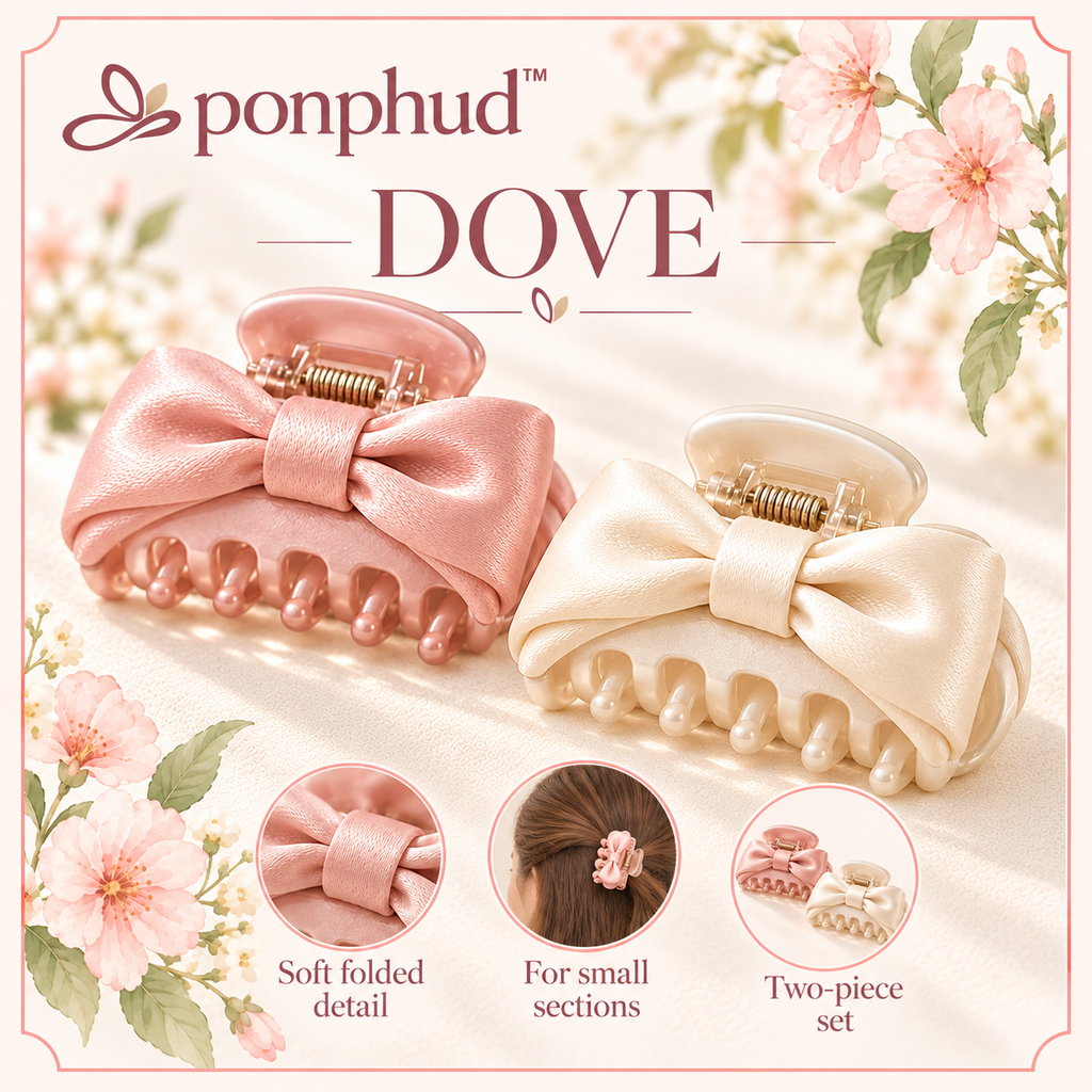 ponphud™ Dove Satin Mini Claw Clips for Women, Fabric-Wrapped Small Ha