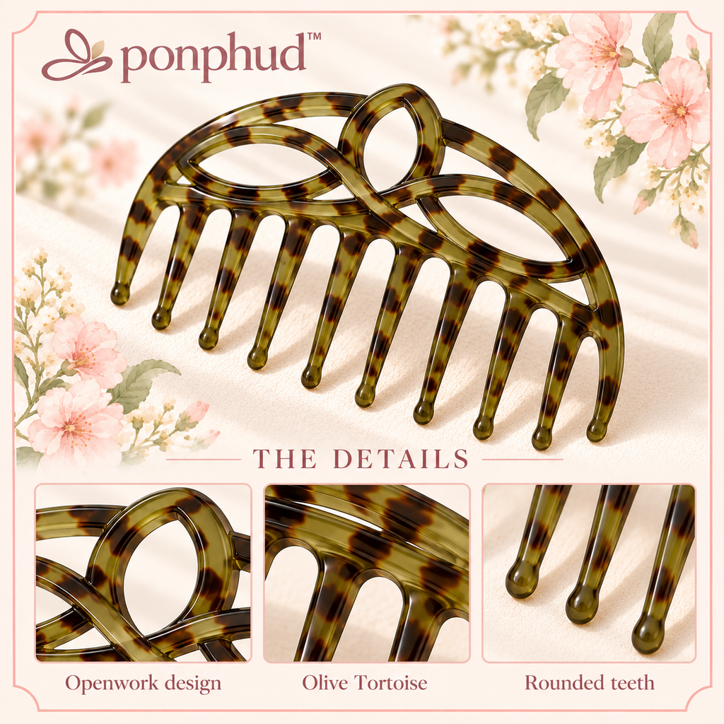 ponphud™ Iris French Comb Hair Clip for Women, Openwork Acetate Hair Comb Barrette, Decorative Updo Clip for Thick Hair and Chignons