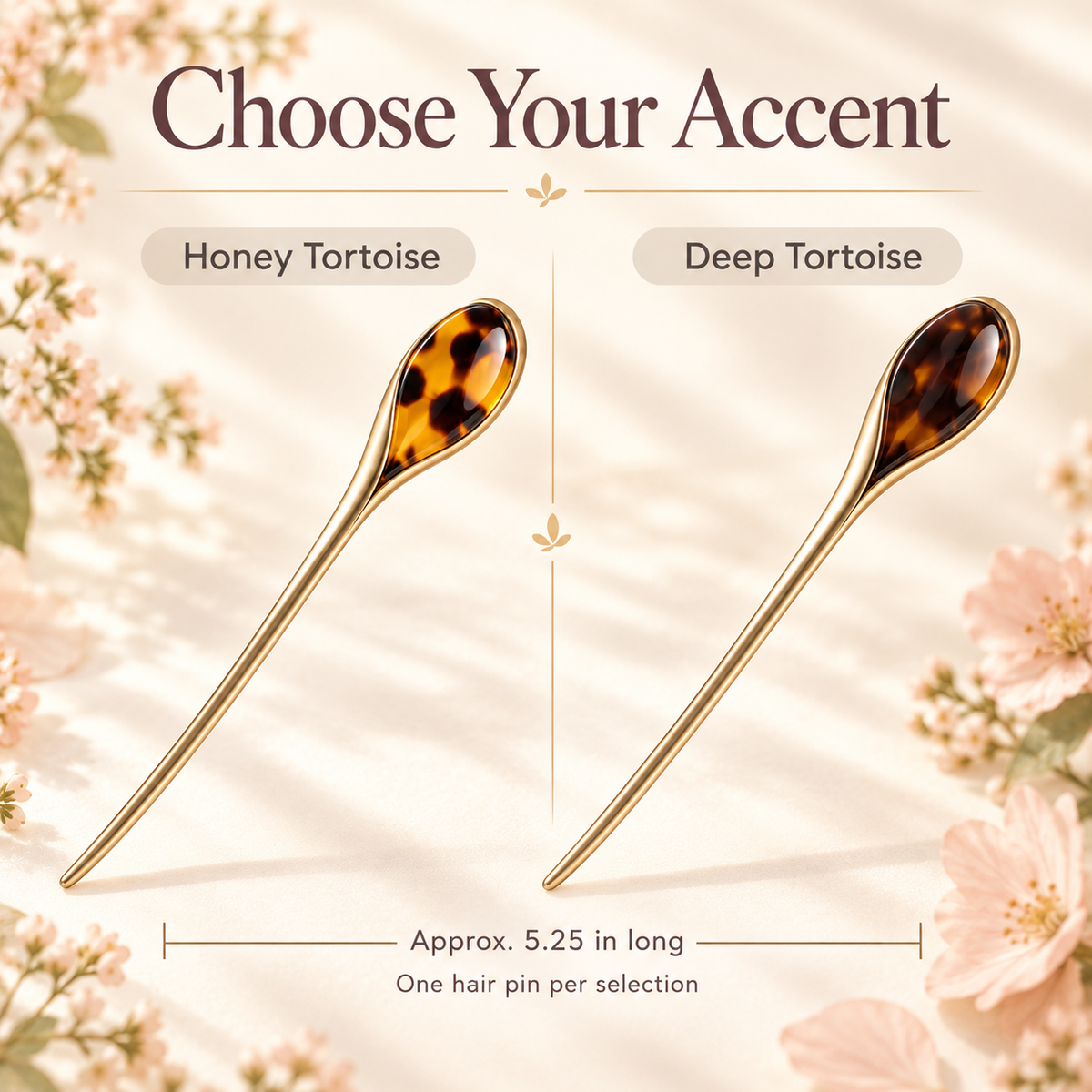 ponphud™ Celine French Hair Pin for Women, Minimal Metal Hair Stick for Buns, Twists and Chignons, Curved Tortoise Detail Hair Accessory