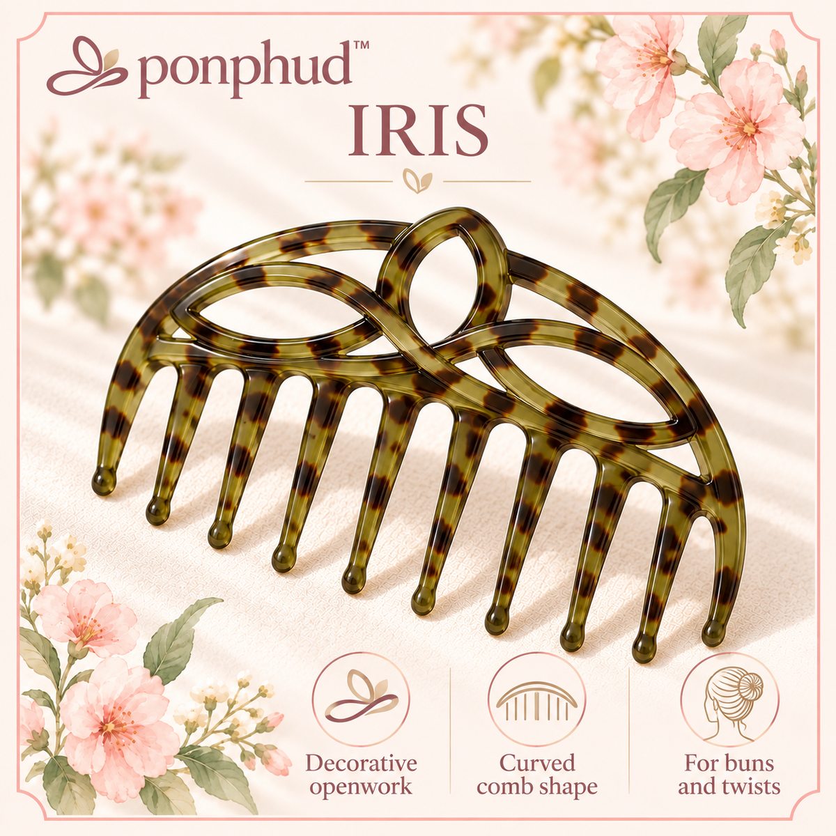 ponphud™ Iris French Comb Hair Clip for Women, Openwork Acetate Hair Comb Barrette, Decorative Updo Clip for Thick Hair and Chignons