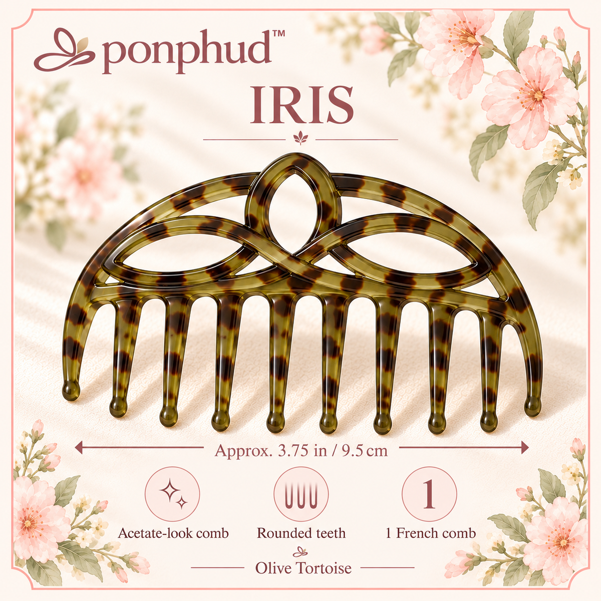 ponphud™ Iris French Comb Hair Clip for Women, Openwork Acetate Hair Comb Barrette, Decorative Updo Clip for Thick Hair and Chignons