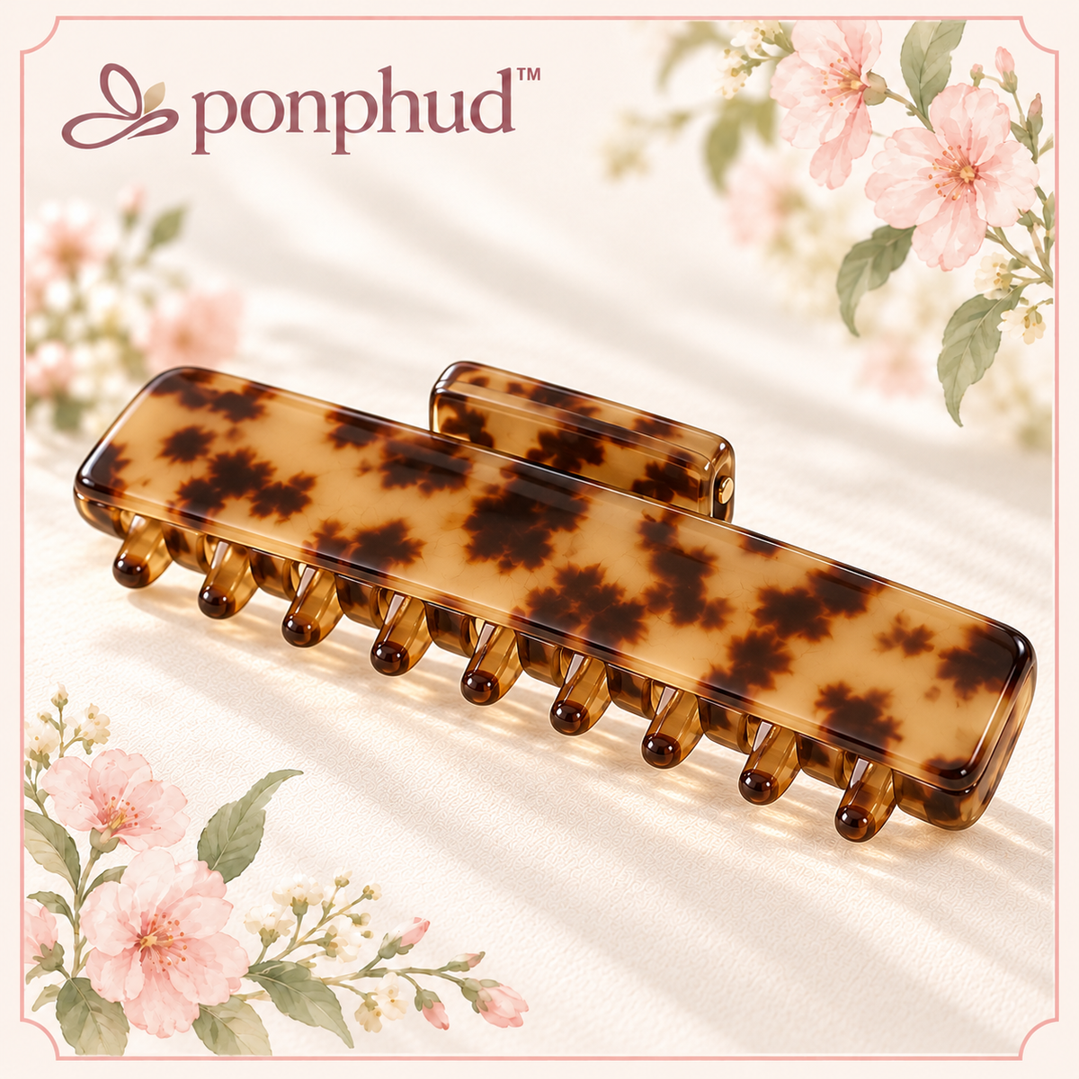 ponphud™ Luna Flat Claw Clip for Women, Low-Profile Acetate Hair Clip, Comfortable Car-Friendly Hair Claw for Long Hair and Everyday Updos