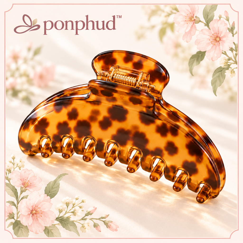 ponphud™ Solene Sculpted Arc Acetate Claw Clip for Women, Large Tortoise Shell Hair Clip, French Twist and Everyday Updo Barrette