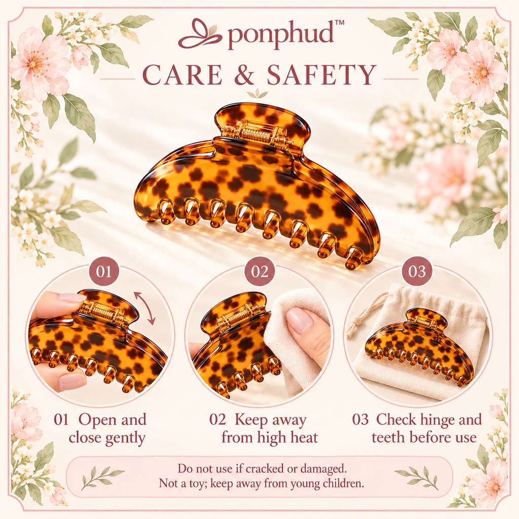 ponphud™ Solene Sculpted Arc Acetate Claw Clip for Women, Large Tortoise Shell Hair Clip, French Twist and Everyday Updo Barrette