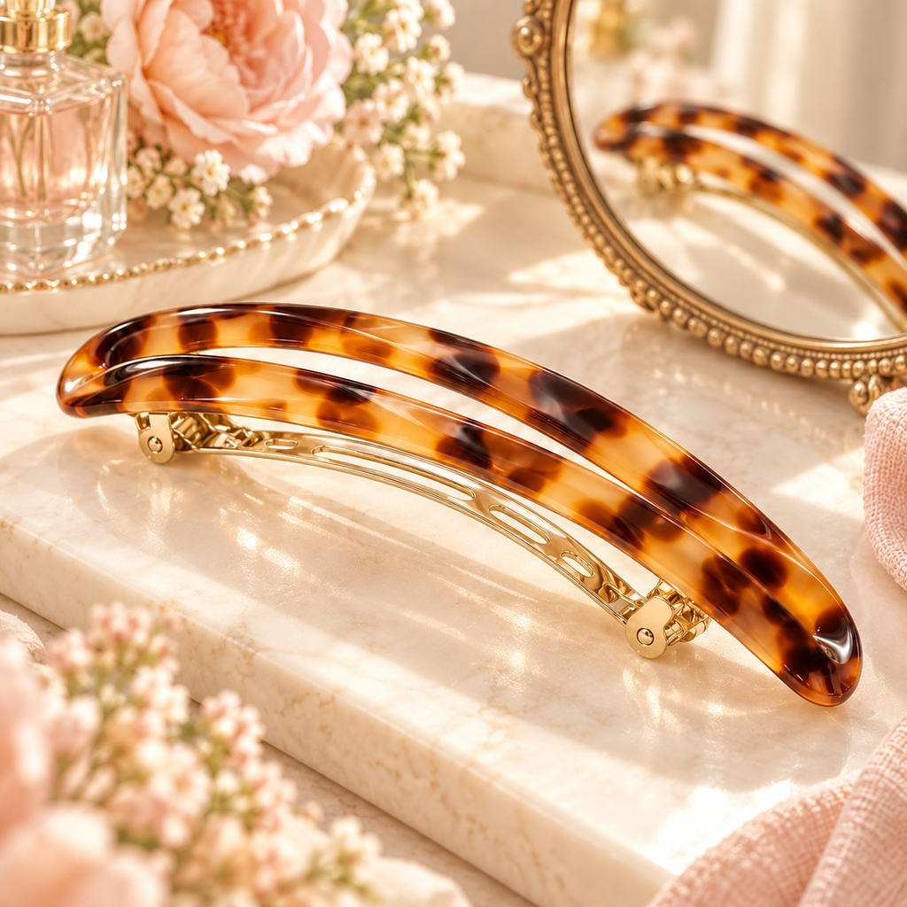 ponphud™ Marin French Barrette for Women, Double-Arch Acetate Hair Cli
