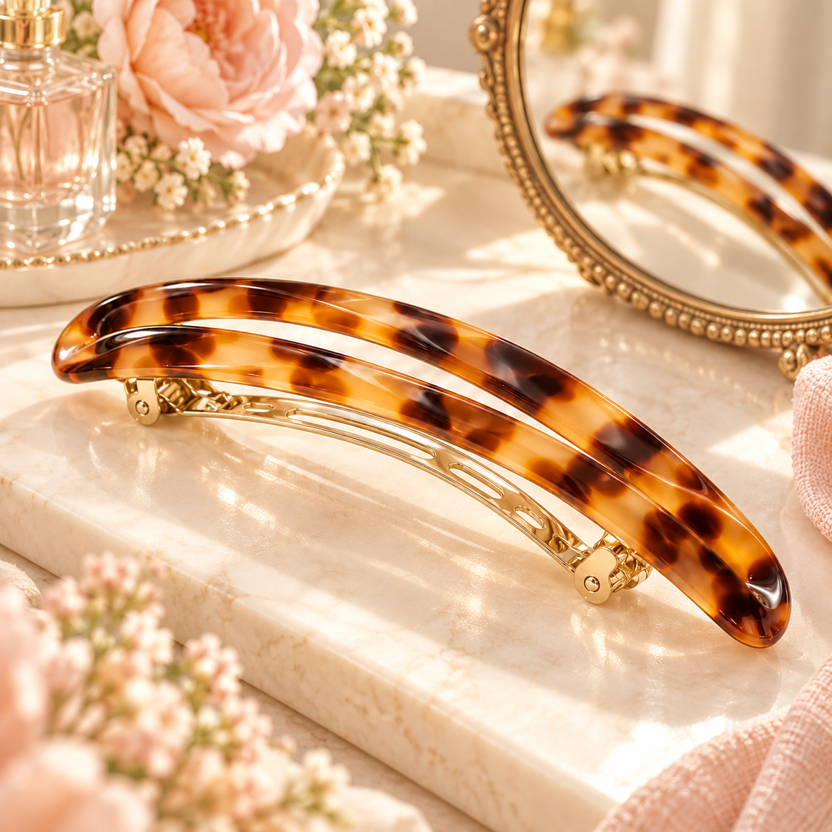 ponphud™ Marin French Barrette for Women, Double-Arch Acetate Hair Clip, Minimalist Rectangle Barrette for Fine to Medium Hair