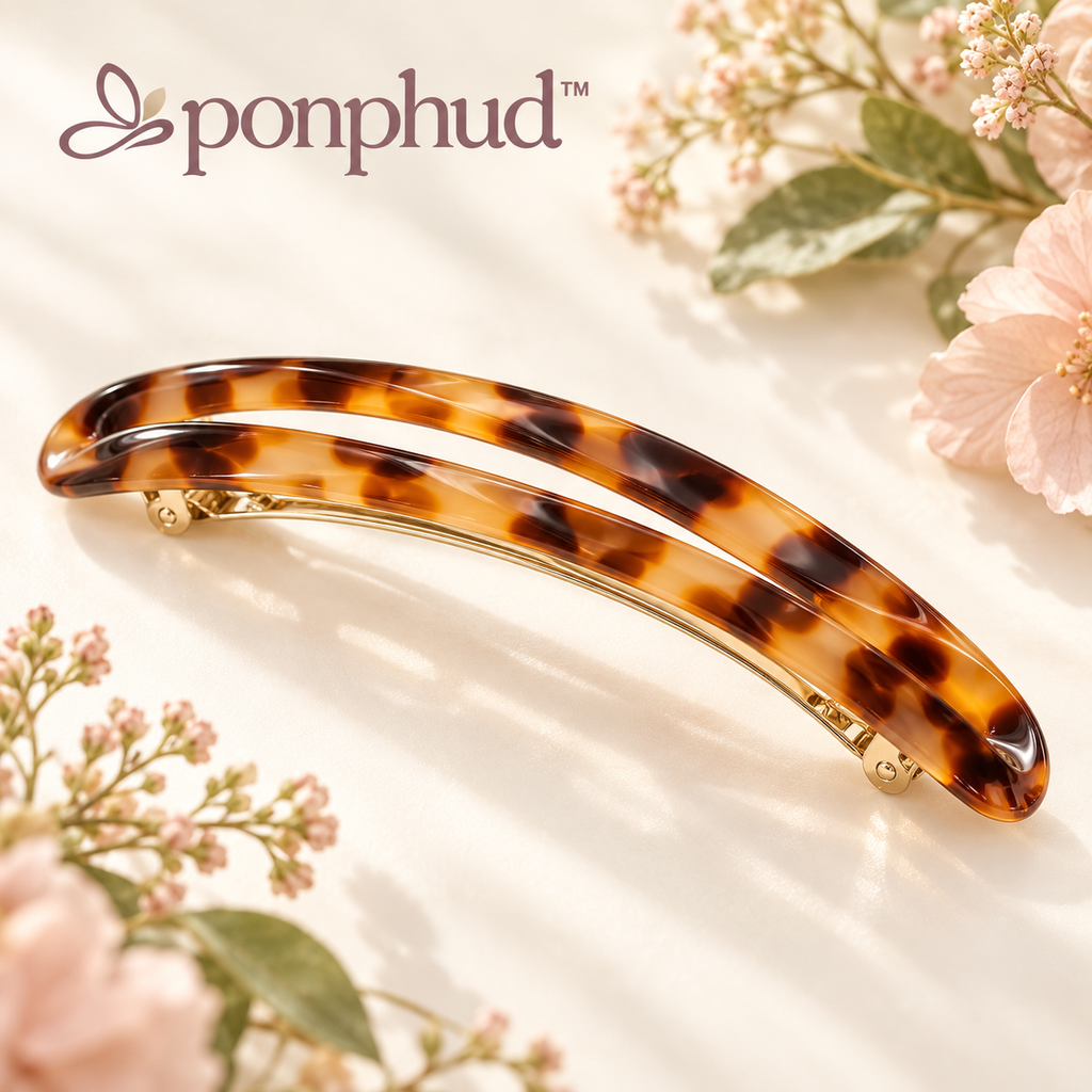 ponphud™ Marin French Barrette for Women, Double-Arch Acetate Hair Cli