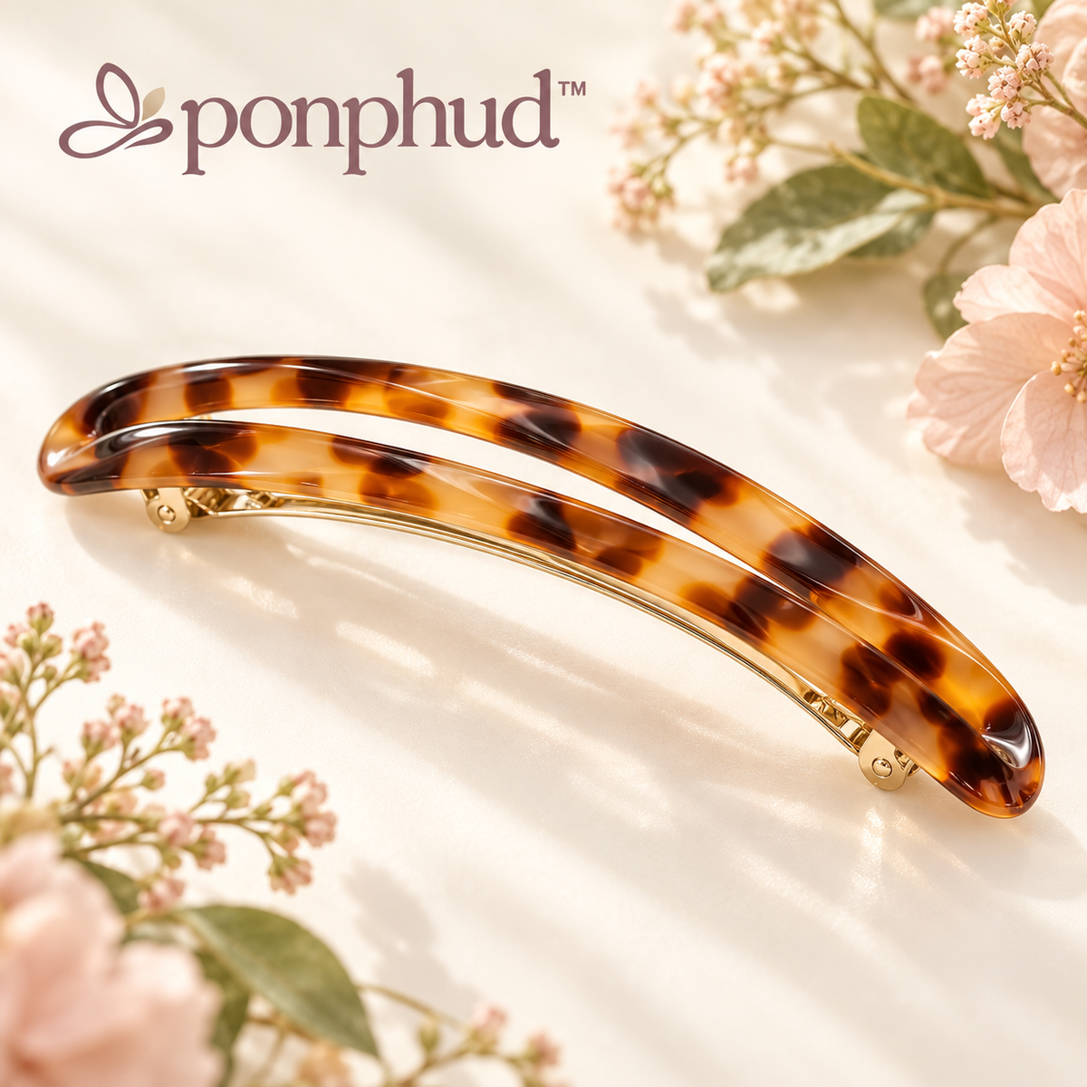 ponphud™ Marin French Barrette for Women, Double-Arch Acetate Hair Clip, Minimalist Rectangle Barrette for Fine to Medium Hair