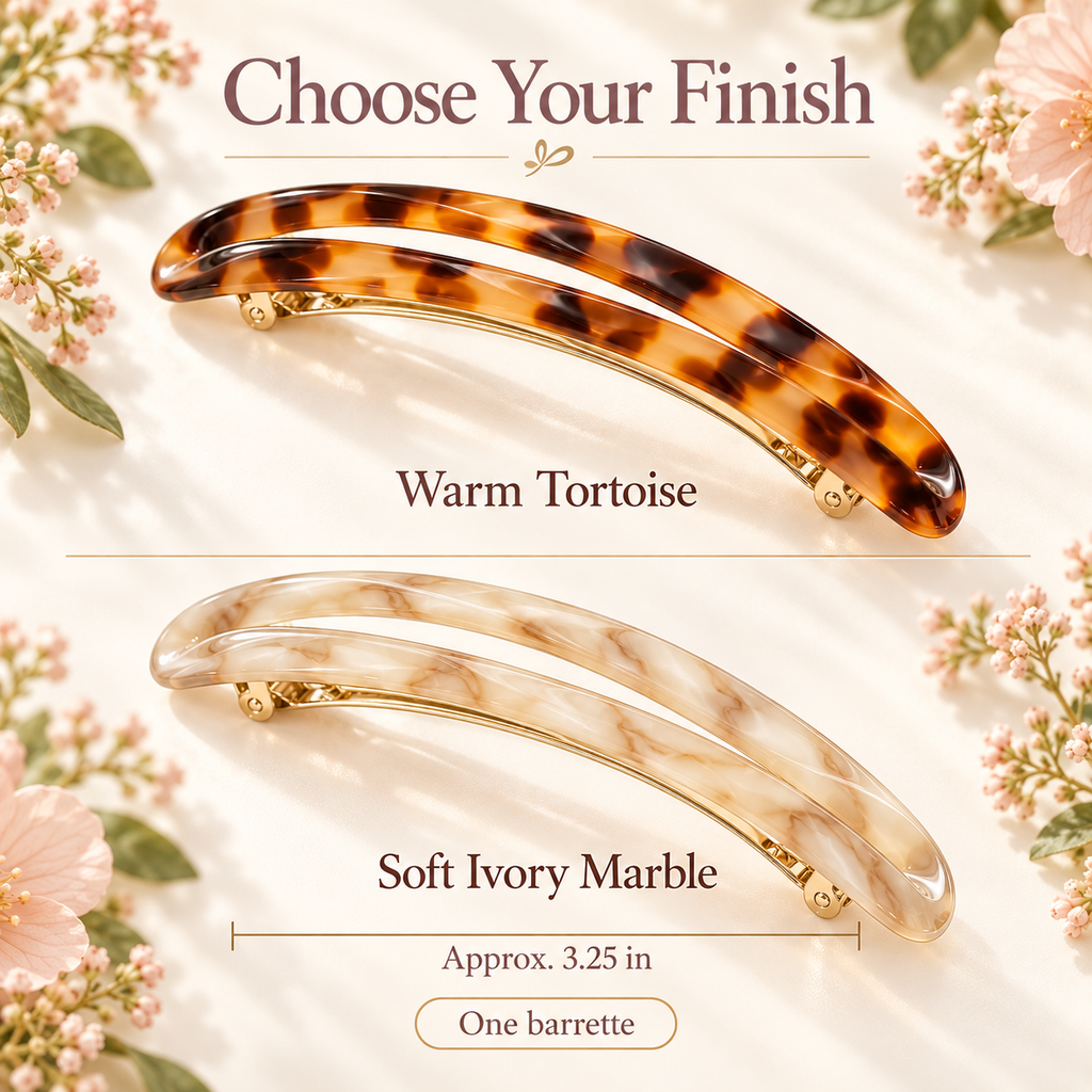 ponphud™ Marin French Barrette for Women, Double-Arch Acetate Hair Cli