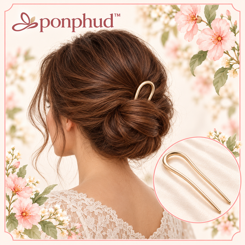 ponphud™ Mira Double-Prong Hair Pin for Women, Metal U-Shaped Bun Pin, Minimal Hair Stick for French Twist, Chignon and Updo Styles